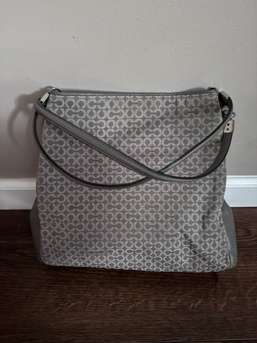Coach Grey Signature Canvas and Leather Edie Shoulder Bag